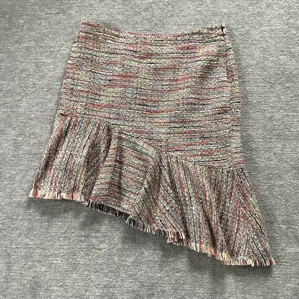 Halogen Asymmetrical Tweed Skirt With Fringe-Multicolor Sz. 14P